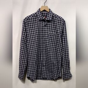 Stone Rose Plaid Button Shirt Mens M Blue White Casual Fabric From Italy